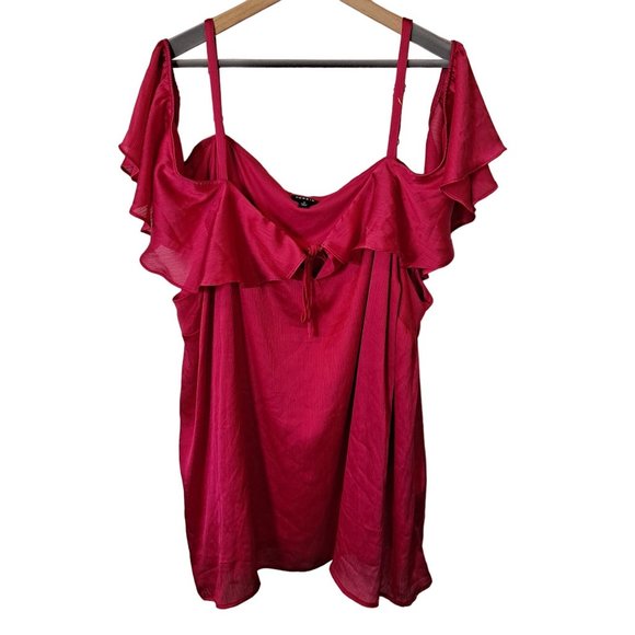 torrid Tops Torrid Blouse Woman Size 5 5xl Cold Shoulder Slinky Short Sleeve Red Top Stretch